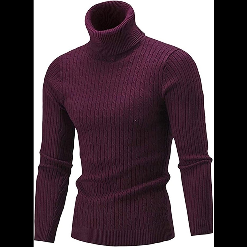 New Mens Turtleneck Thermal Lightweight Patterned Sweater Multiple Sizes Purple